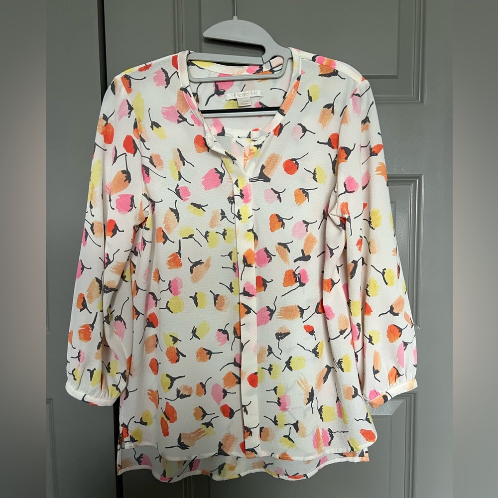 C&E Floral Pastel Long Sleeve Blouse Size XS